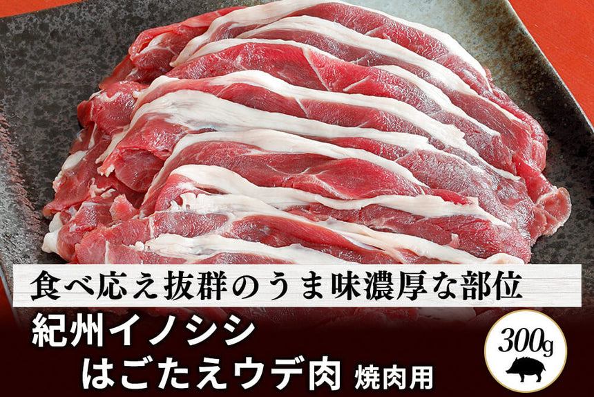 商品番号：909｜【焼肉用】和歌山県・湯川さんの「紀州イノシシ　ウデ肉」スライス（300g）の商品画像1