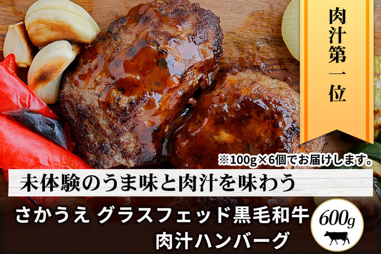 【ハンバーグ】さかうえの<br>「グラスフェッド黒毛和牛　ハンバーグ(6個)」（600g）の商品画像