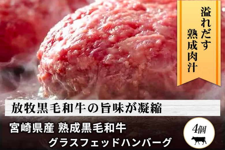【ハンバーグ】八崎さんの<br>「宮崎県産 熟成黒毛和牛　グラスフェッドハンバーグ」（4個）の商品画像