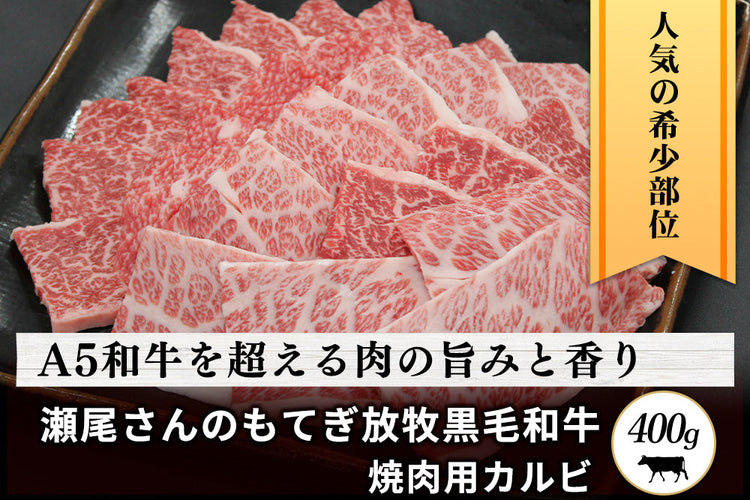 商品番号：612｜【フードロスセール】栃木県・瀬尾さんの「もてぎ放牧黒毛和牛 カルビ」焼肉用スライス（400g）の商品画像1